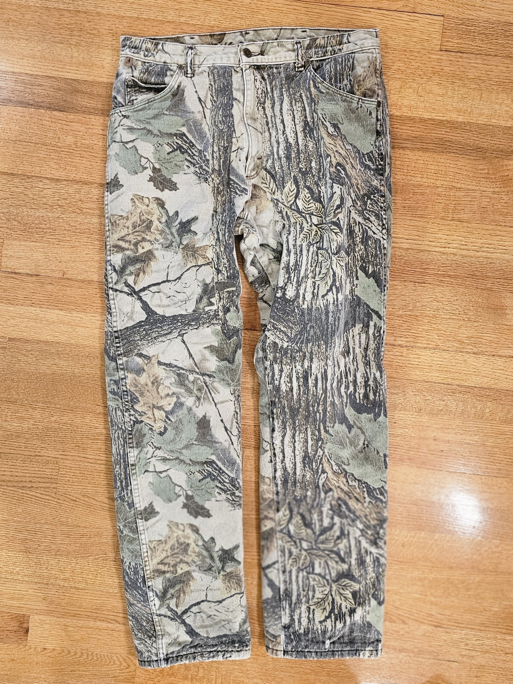 Vintage Wrangler Mens Rugged Wear Camo Lined Jeans Pants 34×32 Advantage Classic
